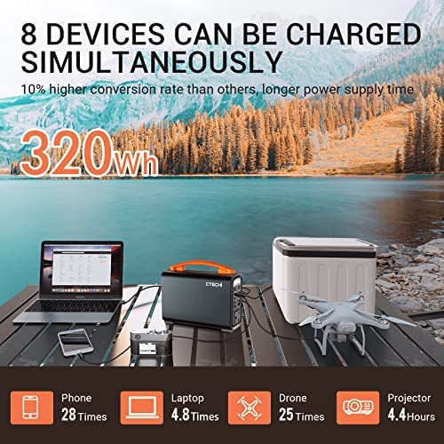 CTECHi Portable Power Station 320Wh/100000mAh LiFePO4 Battery Solar Generator 200W, Fully Charged within 2.5 Hours, Power Supply with AC/DC/USB and PD 60W Technology for Outdoor Camping Home Travel - Image 4