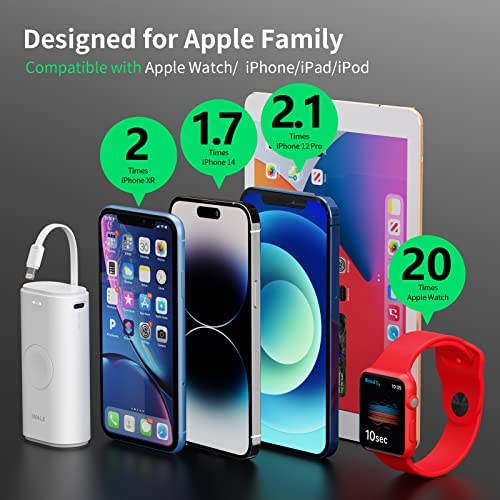 iWALK Portable Apple Watch Charger, 9000mAh Power Bank with Built in Cable, Apple Watch and Phone Charger, Compatible with Apple Watch Series 7/6/Se/5/4/3/2, iPhone14/ 13/12/12 Pro Max/ 11/6s,White - Image 3
