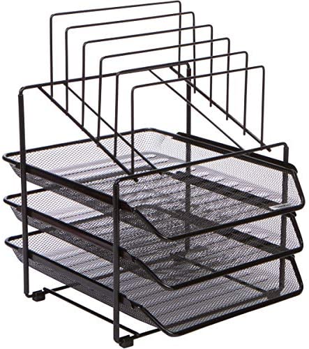 Dasher Products Mesh Desk Organizer and Storage - Office Organizer with 3 Sliding Letter Trays and 5 Vertical File Holders,Steel Mesh Letter Trays for Desk Organization - Image 5