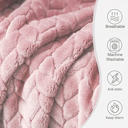 Exclusivo Mezcla Large Flannel Fleece Throw Blanket, 127x178 CM Sofa Throws, Soft Jacquard Weave Leaves Pattern Throws for Sofa, Pink Blanket - Image 6