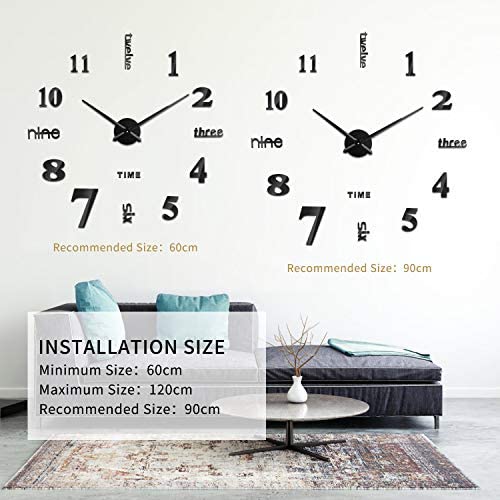 SOLEDI Wall Clock Frameless DIY 3D Wall Clock Large Wall Clocks for Living Room Modern Stick on Wall Clock, Black - Image 5