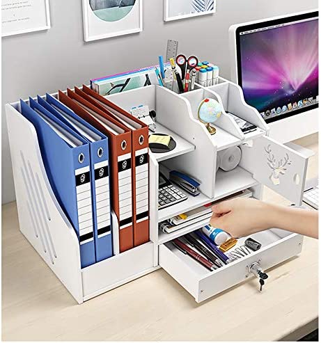 White Desktop Organiser, Large Capacity Desk File Organiser Office Stationery Desk Tidy Storage Rack Sorter for A4 Papers, Pens, Books, Letters and Documents (PB02) - Image 4