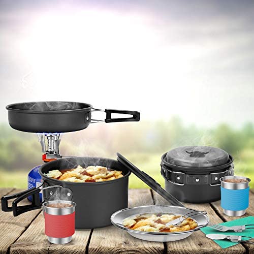 Odoland Camping Cookware Kit with Folding Camping Stove, Non-Stick Lightweight Pots Pan Set with Stainless Steel Cups Plates Forks Knives Spoons for Camping, Outdoor Cooking and Picnic - Image 9