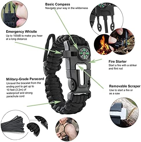 3 Pack Survival Paracord Bracelet Flint Fire Starter Scraper Compass Wilderness Survival Whistle for Camping, Bushcraft, Emergency Kit Survival Kit with Compass Paracord Bracelets - Image 4