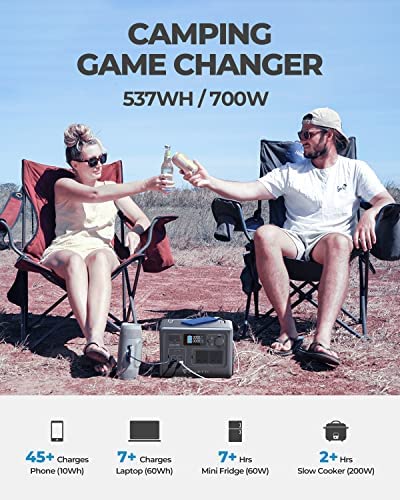BLUETTI Portable Power Station EB55, 537Wh LiFePO4 Battery Backup w/ 2 700W AC Outlets (1400W Peak), 100W Type-C, Solar Generator for Outdoor Camping, Off-grid, Blackout (Solar Panel Optional) - Image 2