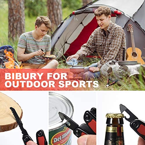 BIBURY Multitool, 14 in 1 Multitools Pliers with Can Opener, Scissors, Light, Pocket Size EDC Multi Tool with Nylon Pouch for Fishing, Outdoor Activities, Home Improvement, Camping - Red - Image 3
