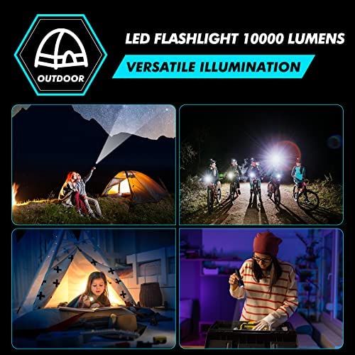 PIKnROLL LED Torch 10000 Lumens, USB Rechargeable Flashlight Super Bright, Zoombar Torches 5 Modes, IP67 Waterproof Tactical Torch for Camping, Outdoor, Dog Walking - Image 6