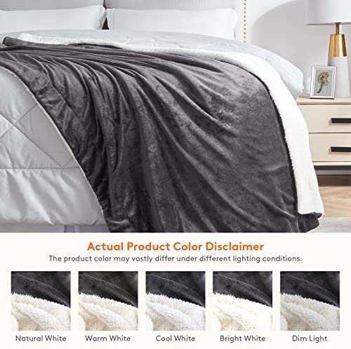 Lifewit Sherpa Throw Blanket Reversible Soft Blanket for Couch Sofa Bed, Decorative Thick Fuzzy Fluffy Fleece Blanket for Travel and Outdoor Camping, Grey, 150 x 200cm - Image 4