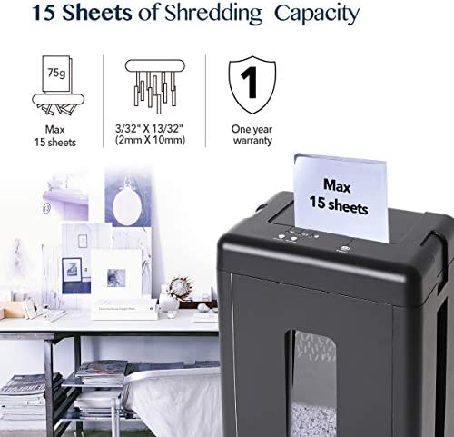 WOLVERINE 15-Sheet Super Micro Cut High Security Level P-5 Heavy Duty Paper/CD/Card Shredder for Home Office, Ultra Quiet by Manganese-Steel Cutter and 32-Litre Pullout Waste Bin SD9520 (Black) - Image 7