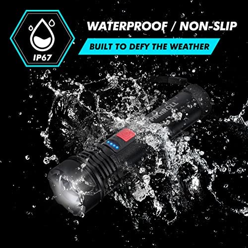 PIKnROLL LED Torch 10000 Lumens, USB Rechargeable Flashlight Super Bright, Zoombar Torches 5 Modes, IP67 Waterproof Tactical Torch for Camping, Outdoor, Dog Walking - Image 2