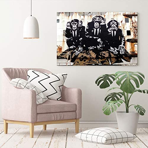 CanvasArtShop BANKSY 3 WISE MONKEYS CANVAS WALL GRAFFITI ART PRINT ARTWORK FRAMED (30in x 20in / 76cm x 50cm) - Image 5
