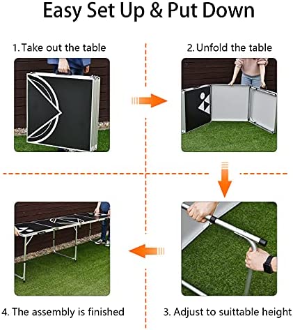 COSTWAY Beer Pong Table, 8ft Folding Picnic Trestle Tables with 2-Level Adjustable Height & Carrying Handles, Wedding Market Garden Camping Table for Indoor Outdoor - Image 3