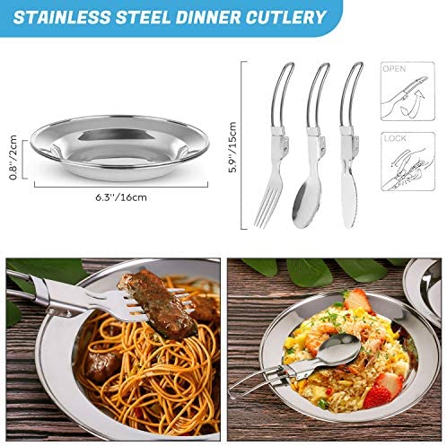 Odoland Camping Cookware Kit with Folding Camping Stove, Non-Stick Lightweight Pots Pan Set with Stainless Steel Cups Plates Forks Knives Spoons for Camping, Outdoor Cooking and Picnic - Image 7