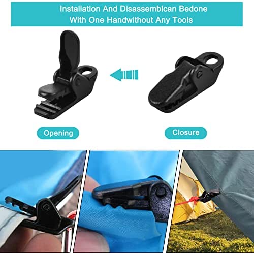 10 Set Tent Clips with Carabiner Plastic Awning Clamp Canopy Clip Holder Tarpaulin Clips with Carabiner Windproof Tent Lock Grip Heavy Duty Tarp Clips Set for Camping Hiking Travel Awnings Caravans - Image 4