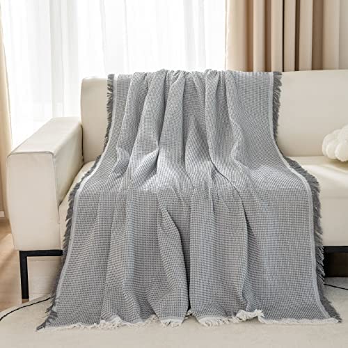 LHGOGO Waffle Sofa Throws Large 3 Seater Woven Sofa Throw Blanket with Tassels Reversible Versatile Throws for Sofas Large Throws for Settees Couch Sofa Bed and Armchair 180x300cm - Light Grey - Image 4