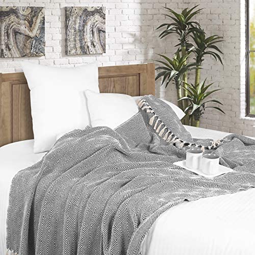 EHC Luxury Reversible Super Soft Cotton Diamond Large Throw For Sofa, Double Bed, Armchair - Grey, 150 x 200 cm - Image 3