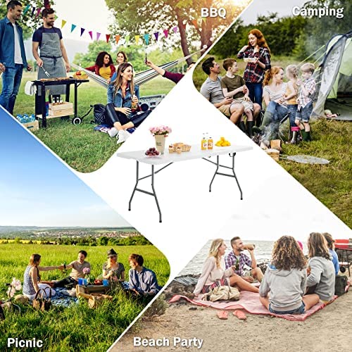 COSTWAY 6FT/180cm Folding Camping Table with Carrying Handles, Portable Trestle Dining Picnic Table, Outdoor Indoor Kitchen Garden Patio Picnic BBQ Table, 150kg Load Capacity - Image 9