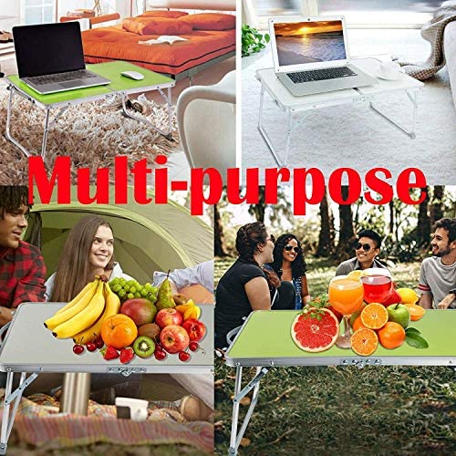 Folding Picnic Table Camping Outdoor Fold Up Desk Laptop Bed Table, Foldable Portable Lap Standing Desk, 60 x 40cm Notebook Stand with Handheld, 60x40x26cm (White) - Image 9