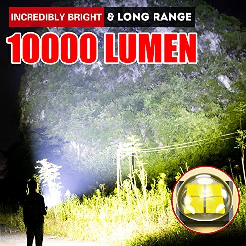 Shadowhawk Torches LED Super Bright, Rechargeable LED Torch P70 10000 Lumens Powerful Military Tactical Flashlight Rechargeable Battery Torch for Dog Walking Hiking Emergency Gift - Image 2