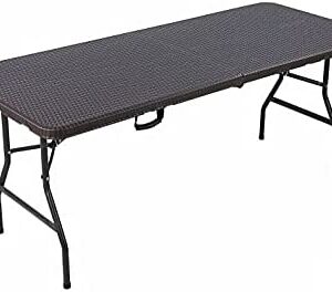 6FT Folding Table Trestle Bench Camping Picnic BBQ Party Garden Heavy Duty Set Rattan Effect Beer Bench HYGRAD® (1x 6Ft Table)