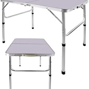 90cm / 3FT Wide Aluminum Camping Folding Table Portable 2 Adjustable Height Garden Outdoor Rectangle Picnic Table for Indoor Kitchen, Dinner, Catering, Buffet