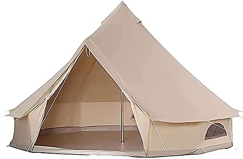 AASSDOO Outdoor Bell Tents Large Canvas Glamping Yurt Tent with Zipped Groundsheet and Chimney for Family Camping Hiking Hunting Party Shelter, 3/4/5/6m