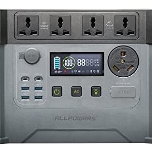ALLPOWERS Portable Power Station, 1500Wh Portable Generator, 4 x 2400W (4000W Surge) Outlets, MPPT Solar Generator, Recharge 0-100% Within 1.5 Hour for Home Backup, Power Outage, Outdoor Camping, RV