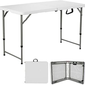 ANJI DEPOT 4ft Folding Trestle Table, Heavy Duty Trestle Picnic Garden Table with 3 Adjustable Heights of 18/24/29 inch (48/60/74 cm)