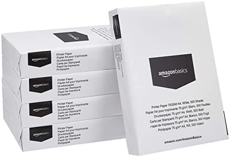 Amazon Basics Multi-purpose Copy Printer Paper, A4 75gsm, 5 Reams (2,500 Sheets), White