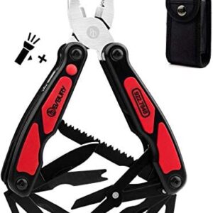 BIBURY Multitool, 14 in 1 Multitools Pliers with Can Opener, Scissors, Light, Pocket Size EDC Multi Tool with Nylon Pouch for Fishing, Outdoor Activities, Home Improvement, Camping - Red