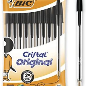 Bic Cristal Original Ballpoint Pens, Smudge-free with Medium Point (1.0 mm), Black, Ideal for Office and School, Pack of 10