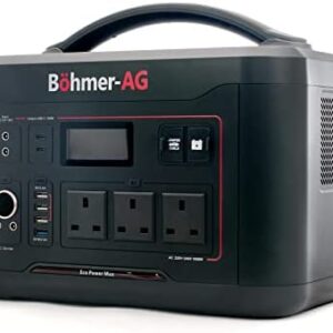 Böhmer-AG EcoPower Max 1000W Portable Power Station Pure Sine Wave Solar Generator 220-240V 400000mAh/1280Wh LiFePO4 Battery Jump Start Fast & USB PD60W Charge Outdoor, Camping, Travel & Campervan