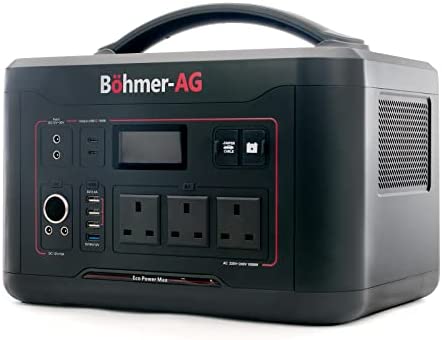 Böhmer-AG EcoPower Max 1000W Portable Power Station Pure Sine Wave Solar Generator 220-240V 400000mAh/1280Wh LiFePO4 Battery Jump Start Fast & USB PD60W Charge Outdoor, Camping, Travel & Campervan