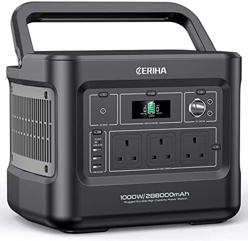 CERIHA Portable Power Station 1000W, 1000Wh Solar Electric Power Generator for UK, 100W USB-C In/Out, Large Power Bank LiFePO4 Battery Pack Backup for Home Use and Outdoor Camping, Trip, Fishing ect.