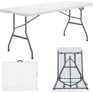 COSTWAY 6FT/180cm Folding Camping Table with Carrying Handles, Portable Trestle Dining Picnic Table, Outdoor Indoor Kitchen Garden Patio Picnic BBQ Table, 150kg Load Capacity