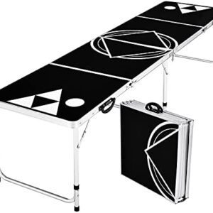 COSTWAY Beer Pong Table, 8ft Folding Picnic Trestle Tables with 2-Level Adjustable Height & Carrying Handles, Wedding Market Garden Camping Table for Indoor Outdoor