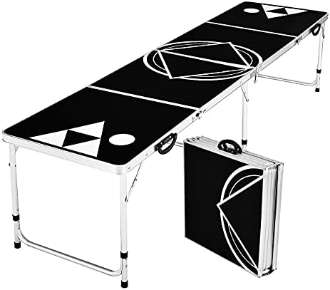 COSTWAY Beer Pong Table, 8ft Folding Picnic Trestle Tables with 2-Level Adjustable Height & Carrying Handles, Wedding Market Garden Camping Table for Indoor Outdoor