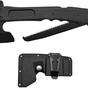 Camillus CAMTRAX 3-in-1 Hatchet, Saw and Hammer, with Molded Sheath, 2.75" / 7 cm Titanium Bonded 3Cr13 Blade, GFN Handle, Black, 12" / 30.5 cm