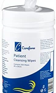 Careform Large Adult Patient Cleansing Wet Wipes - 200 Wipes in Handy Dispensing Canister - Rinse Free