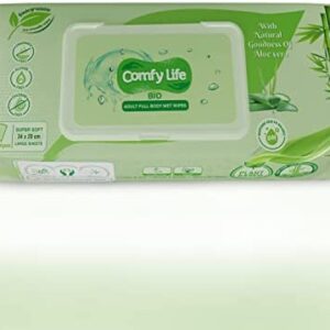 Comfy Life Biodegradable Adult Full Body Wet Wipes Large Luxury Eco-Friendly Fresh-Feel Rinse-Free Fragrance-Free Bed Bath Intimate-Care Soft Sheets (1 Pack (40 Wipes))