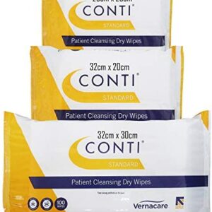 Conti Standard - Patient Cleansing Dry Wipes, Every Day Universal Use Cleaning Cloths, Wipe Size 26cm x 20cm, 100 Wipes Per Pack - Triple Pack