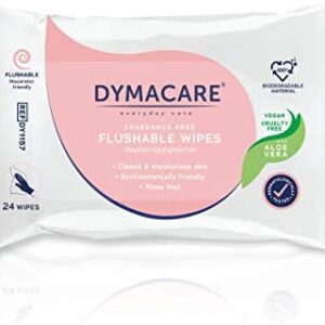 DYMACARE Flushable Wet Wipes | Large Moist Body Cleansing Wipes with Aloe Vera | Plant based biodegradable wipes for Personal Care and all the Family | 1 Pack (24 wipes in total)