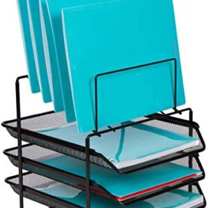 Dasher Products Mesh Desk Organizer and Storage - Office Organizer with 3 Sliding Letter Trays and 5 Vertical File Holders,Steel Mesh Letter Trays for Desk Organization