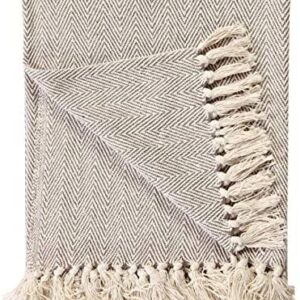 EHC 100% Natural Cotton Two Tone Herringbone King Size 3 Seater Throws for Sofa Bedspread,Settee Throw- 225 x 250cm