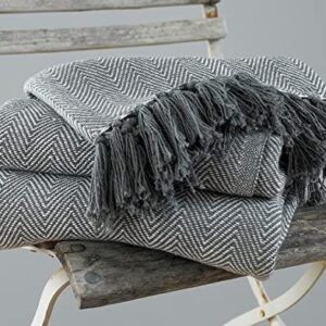 EHC Herringbone Large 100% Cotton Sofa Armchair Blanket Throw,150 x 200cm - Grey