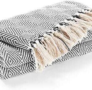 EHC Luxury Reversible Super Soft Cotton Diamond Large Throw For Sofa, Double Bed, Armchair - Grey, 150 x 200 cm