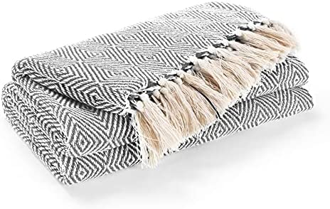 EHC Luxury Reversible Super Soft Cotton Diamond Large Throw For Sofa, Double Bed, Armchair - Grey, 150 x 200 cm