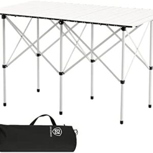 EVER ADVANCED Camping Table that Fold Up 3.8ft Folding Table Aluminium Garden Table Roll Up Top 6 People with Carry Bag for Picnic Dining Outdoor Beach BBQ Large Fold Away Table Portable 116x 74x 74cm