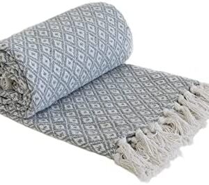 Emma Barclay Casablanca - Scandi Woven Recycled Cotton Chair Sofa Setee Bed Throw Over Blanket in Silver - 50x60" (127x152cm)