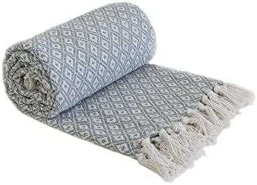 Emma Barclay Casablanca - Scandi Woven Recycled Cotton Chair Sofa Setee Bed Throw Over Blanket in Silver - 50x60" (127x152cm)